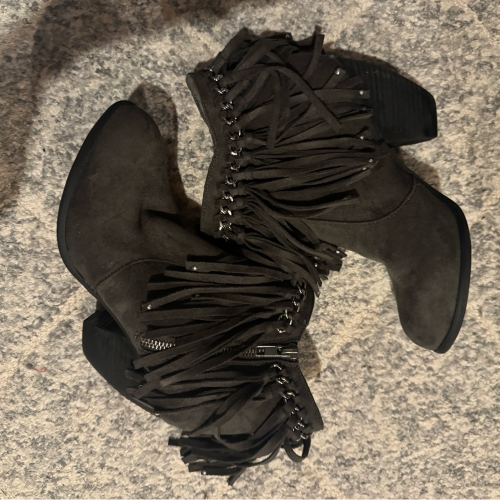 Not Rated gray fringe bootie